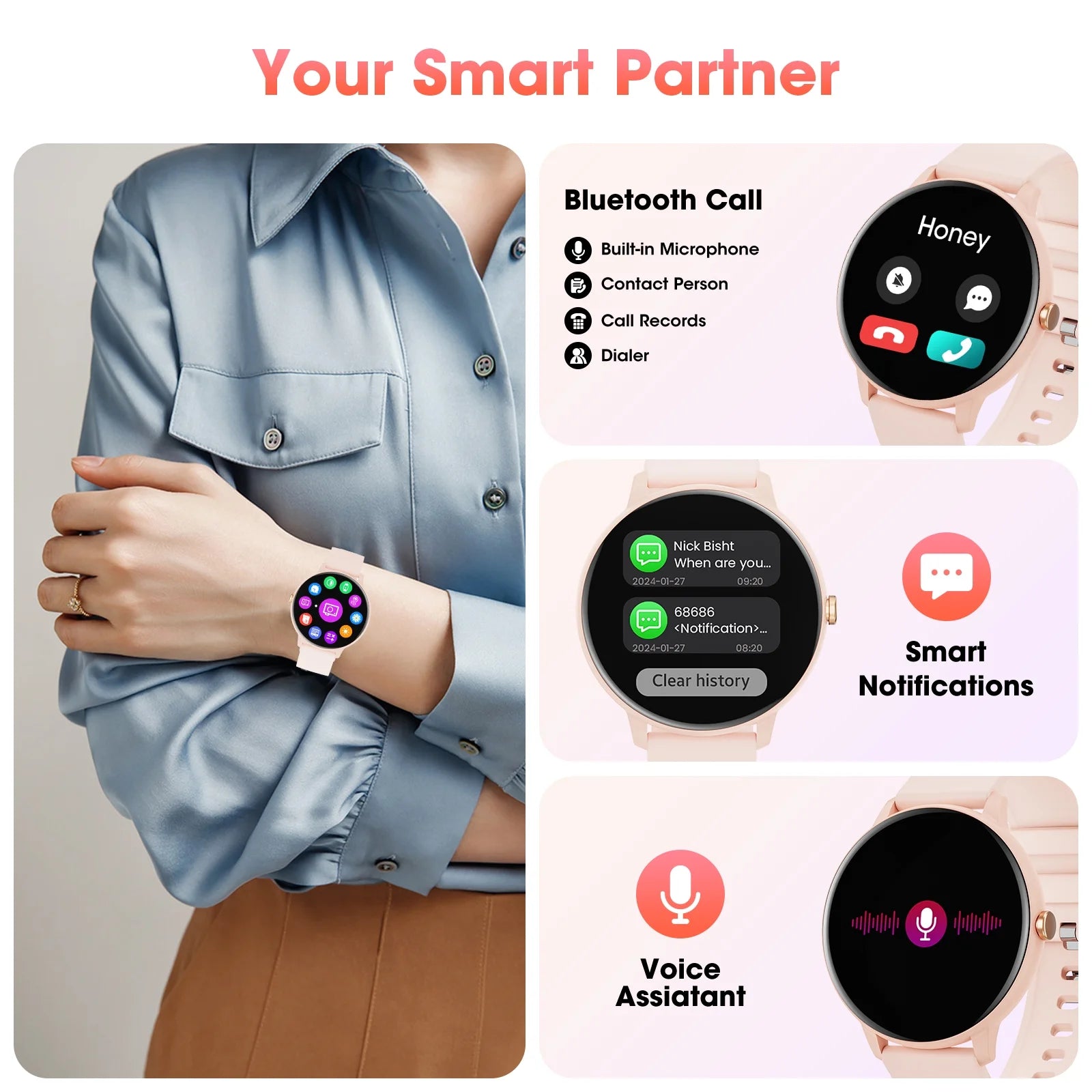 1.39-Inch Women'S Smartwatch, Answer/Call/Fitness Tracker with 100+ Exercise Modes, Fitness Watch for Android & Iphone Devices (Pink)